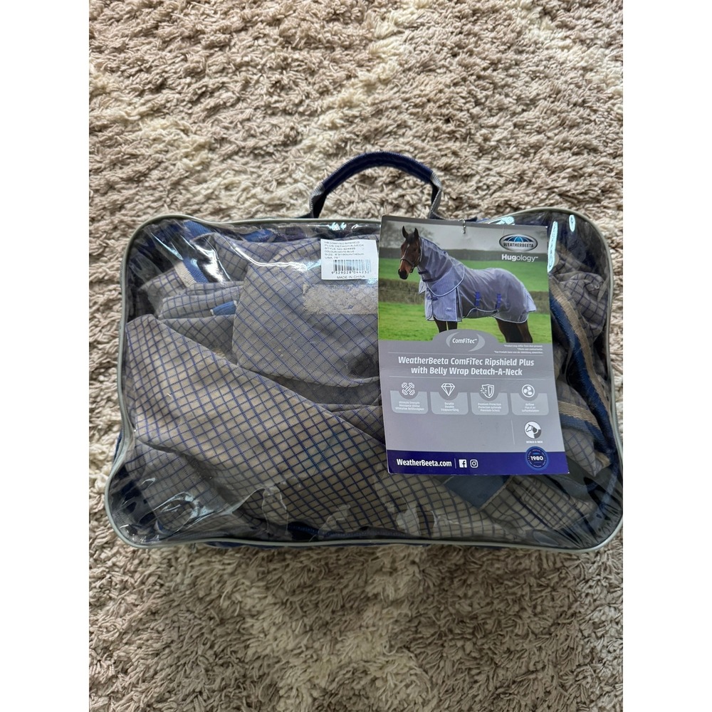 WeatherBeeta ComFiTec Ripshield Plus Detach-A-Neck Fly Sheet White Blue 75in